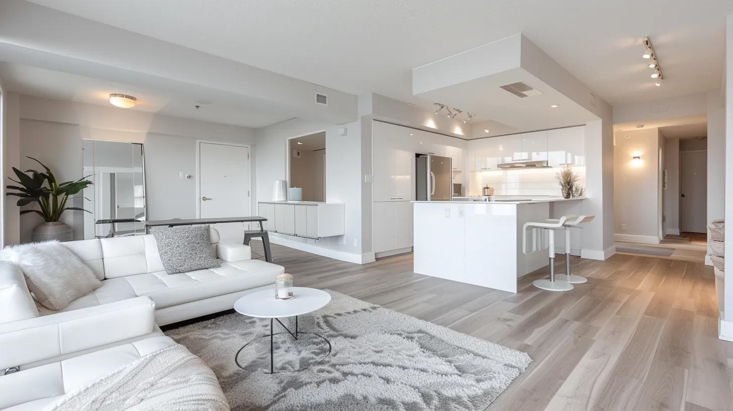 a pristine, freshly cleaned apartment interior, showcasing gleaming surfaces and immaculate corners, reflects professionalism and attention to detail, designed to appeal to quality renters in a competitive urban market.