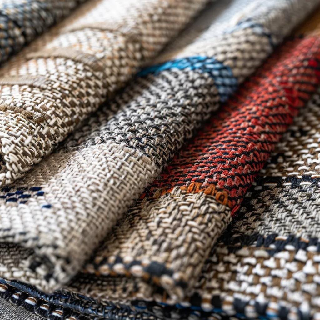 Upholstery cleaning codes on fabric swatches, illustrating safe cleaning methods for different upholstery types
