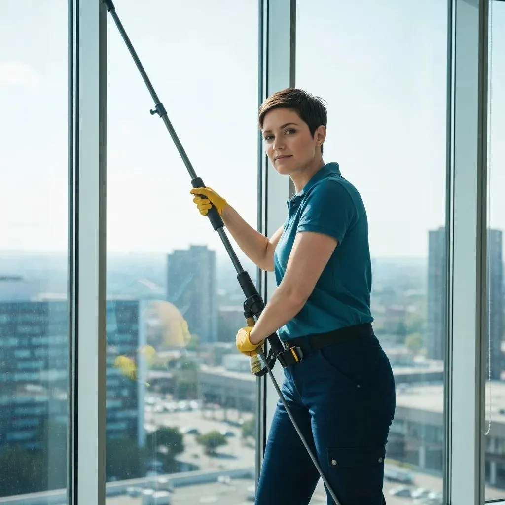 Cleaner applying eco-friendly disinfectant in a home