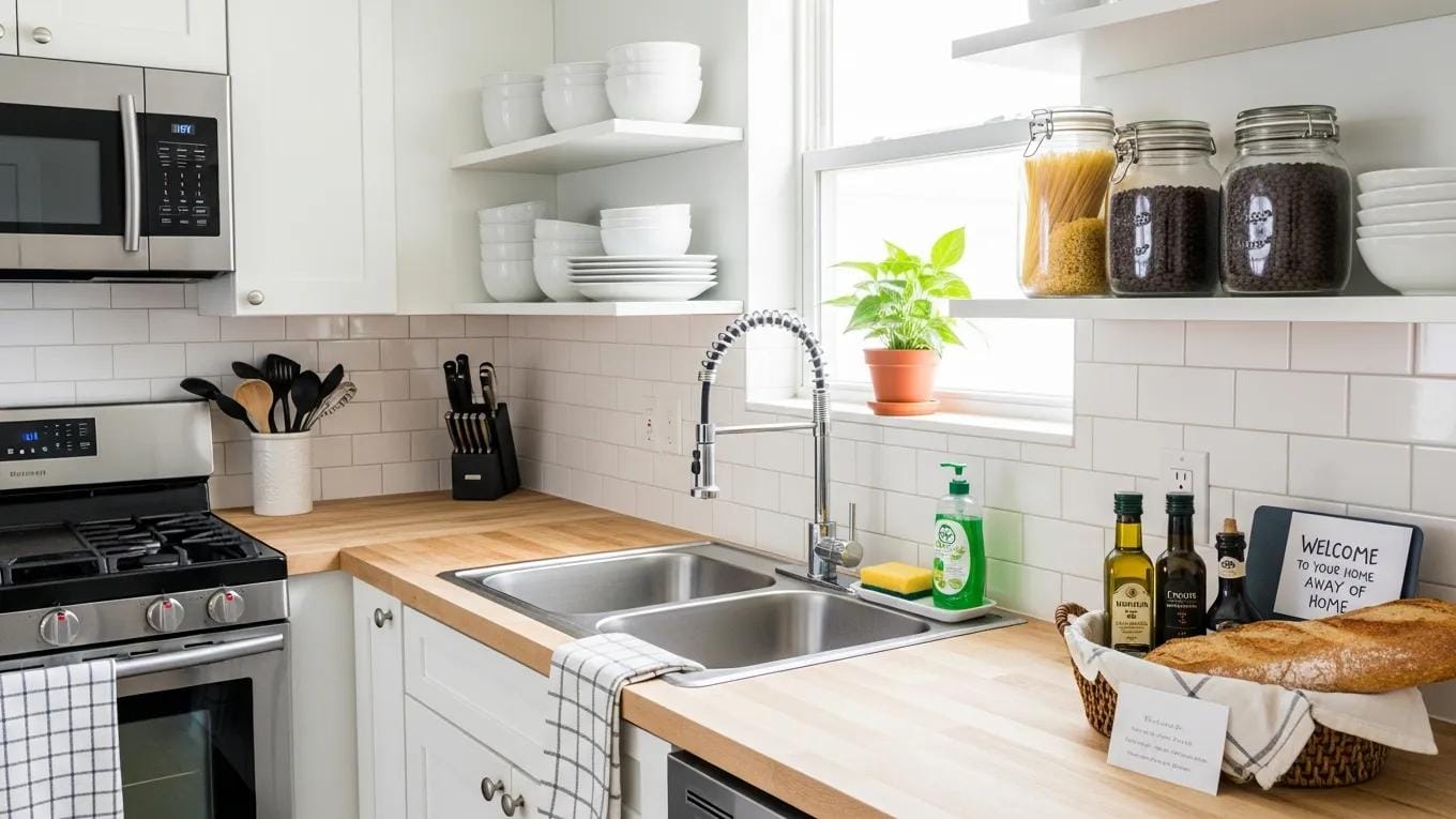 Clean and organized Airbnb kitchen ready for guests